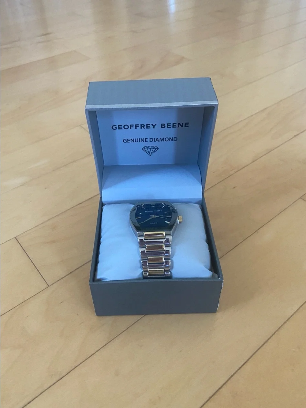 Geoffrey Beene Genuine Diamond Men’s Blue Dial Two-Tone Bracelet Watch 42mm